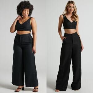 NEW Showpo Adelaide Two Piece Set Crop Top Wide Leg Pants Set Black 10 Baddie